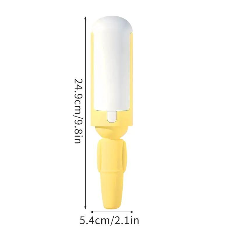 Stevvex pet hair remover brush with self-cleaning base, yellow handheld double-sided lint brush