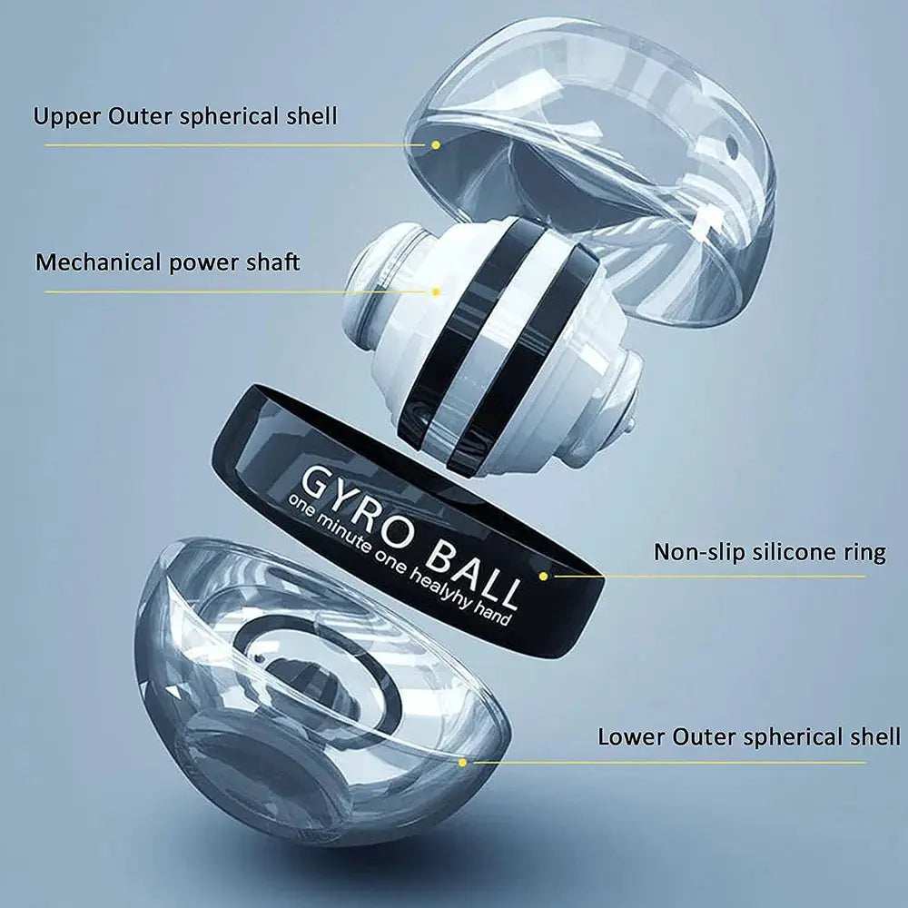 Gyro Ball wrist exerciser, self-starting forearm and finger strength trainer with transparent shells