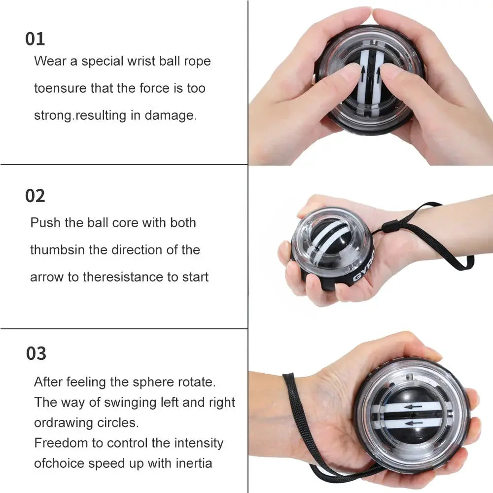 Self-starting wrist gyro ball trainer by The Shopper Stop for forearm and grip strength, chrome finish with black strap.