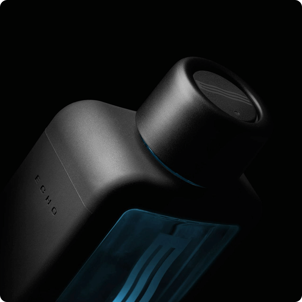 ECHO Flask hydrogen water bottle by Echo Water, black with blue accent ring and blue translucent display panel