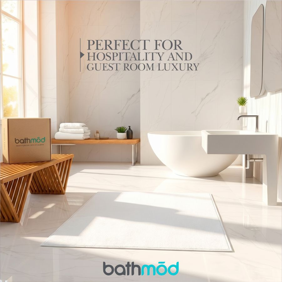 Luxury Organic Bath Mats four-pack by ecobrands in white for a modern bathroom
