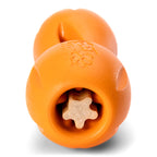 Tangerine Large Qwizl treat toy holding a natural dental stick.