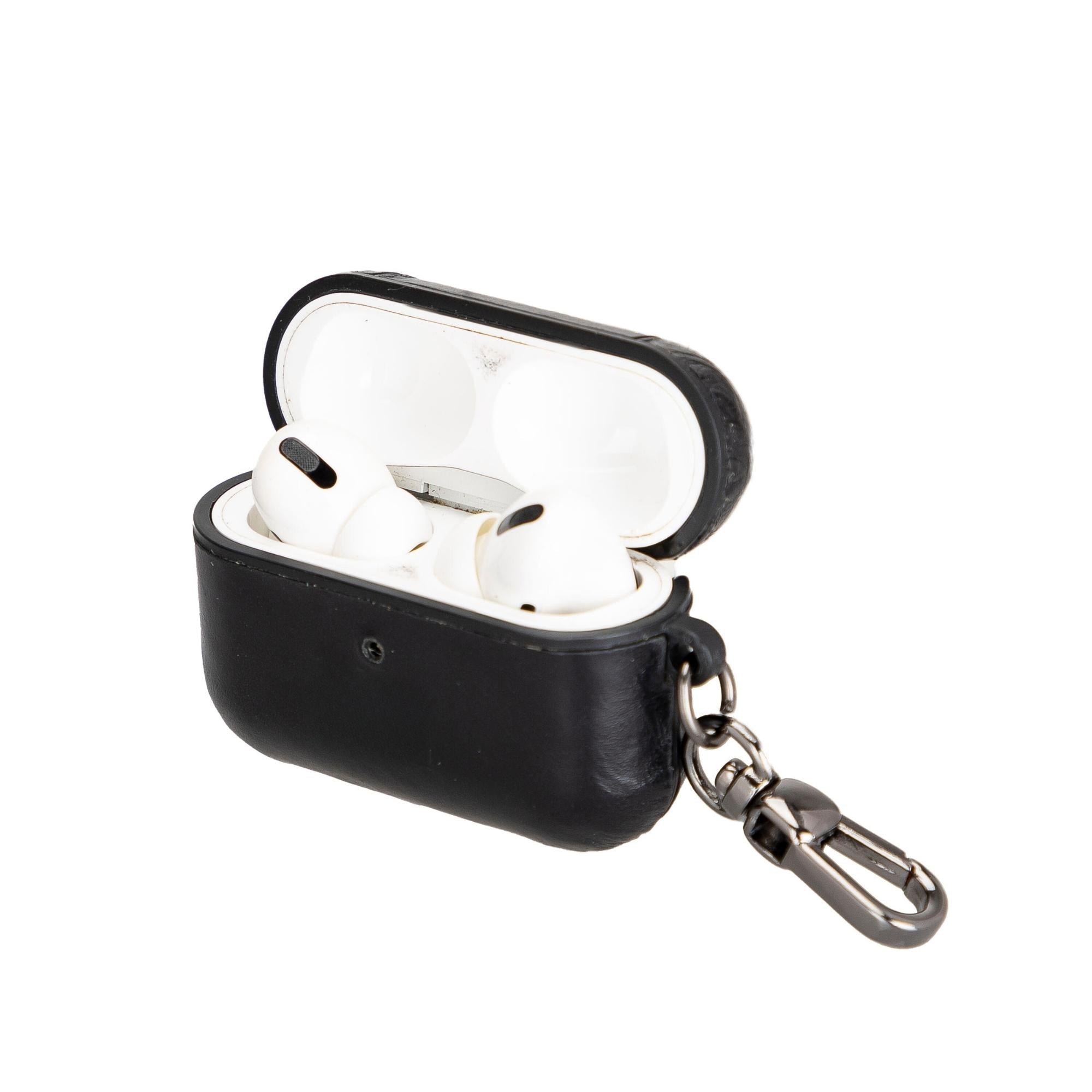 Black full-grain leather case for AirPods Pro.