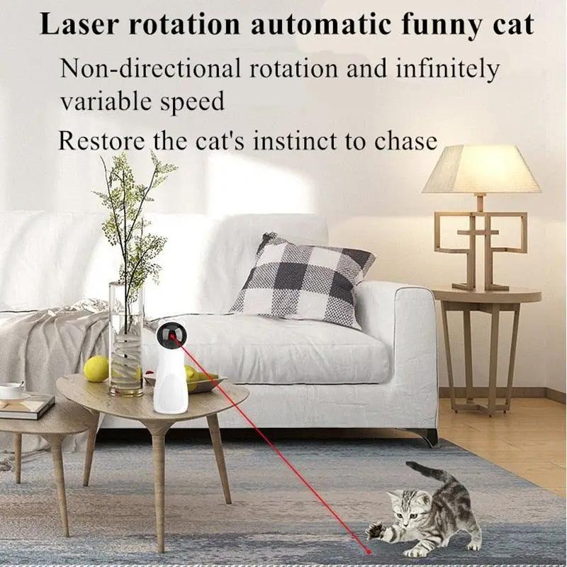 Automatic cat teaser laser toy, white handheld device projecting red laser for indoor play.