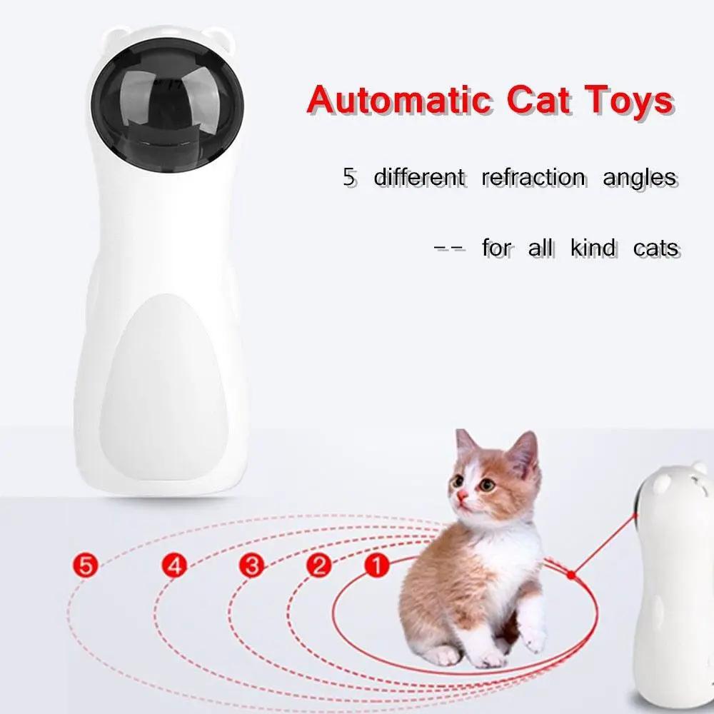 Stevvex Automatic Cat Toy handheld teaser with LED laser, white USB-charge device for indoor cats (2 pcs shown)