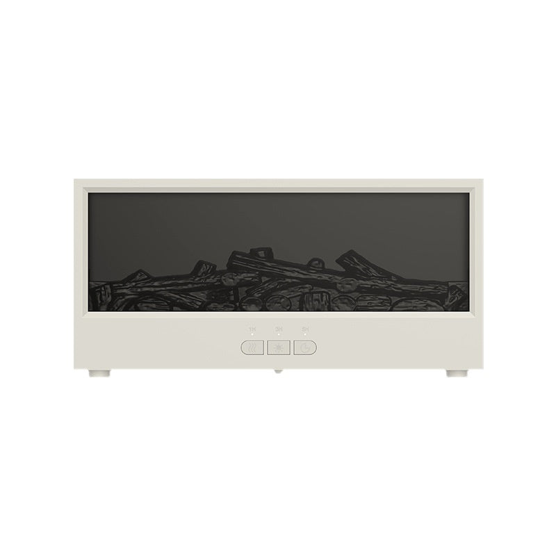 Simulated 3D Fireplace Flame Aroma Diffuser, white rectangular unit with faux logs by FLIPSTYLEZLLC
