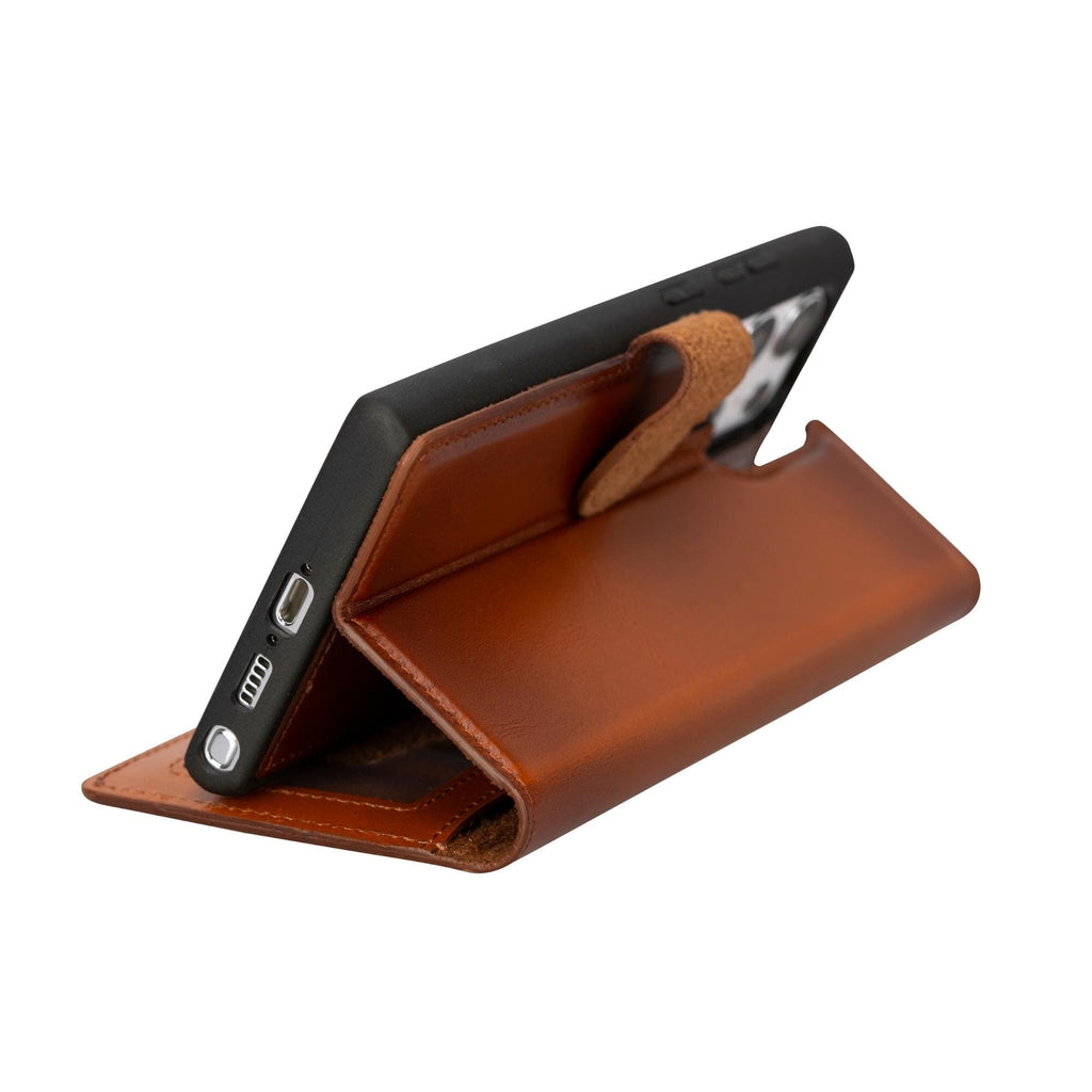 Tan leather Galaxy S23 Ultra wallet case.