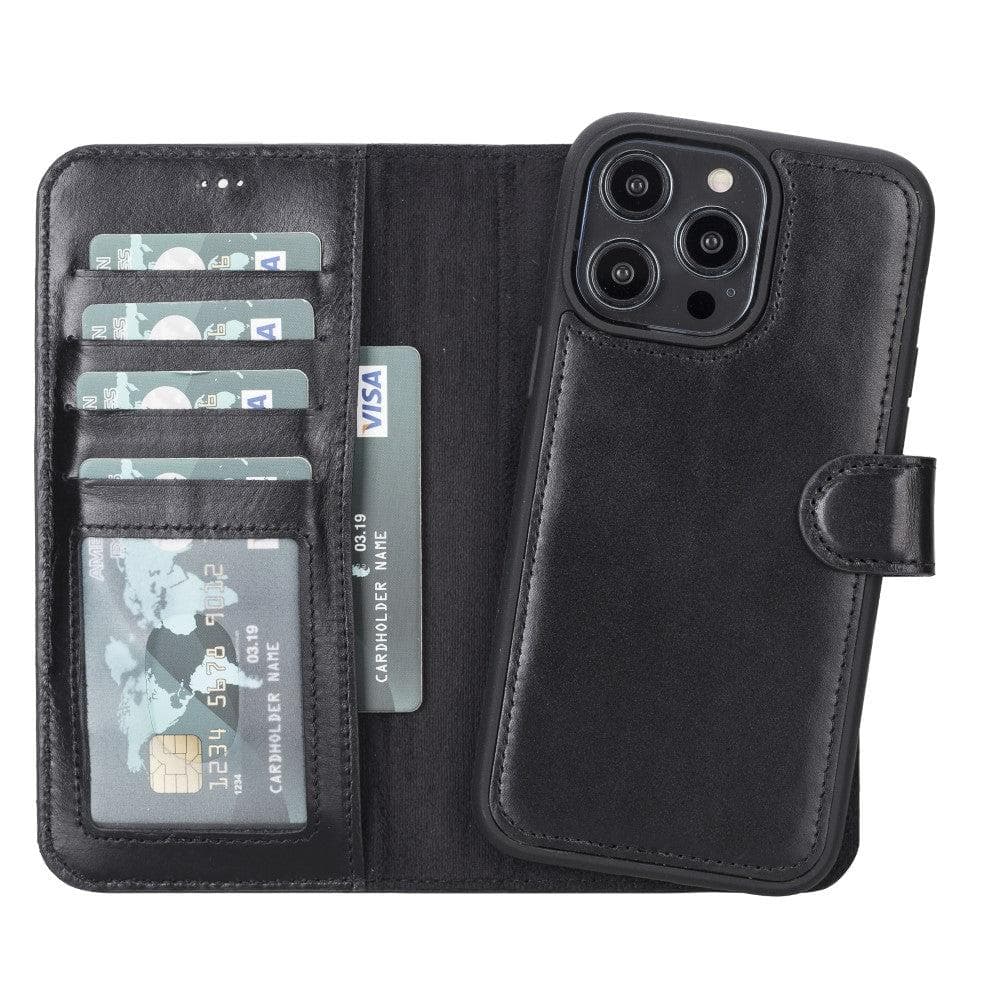 Black leather iPhone 11 Pro Max wallet case.
