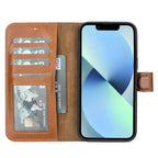 Brown leather iPhone 11 Pro Max wallet case.
