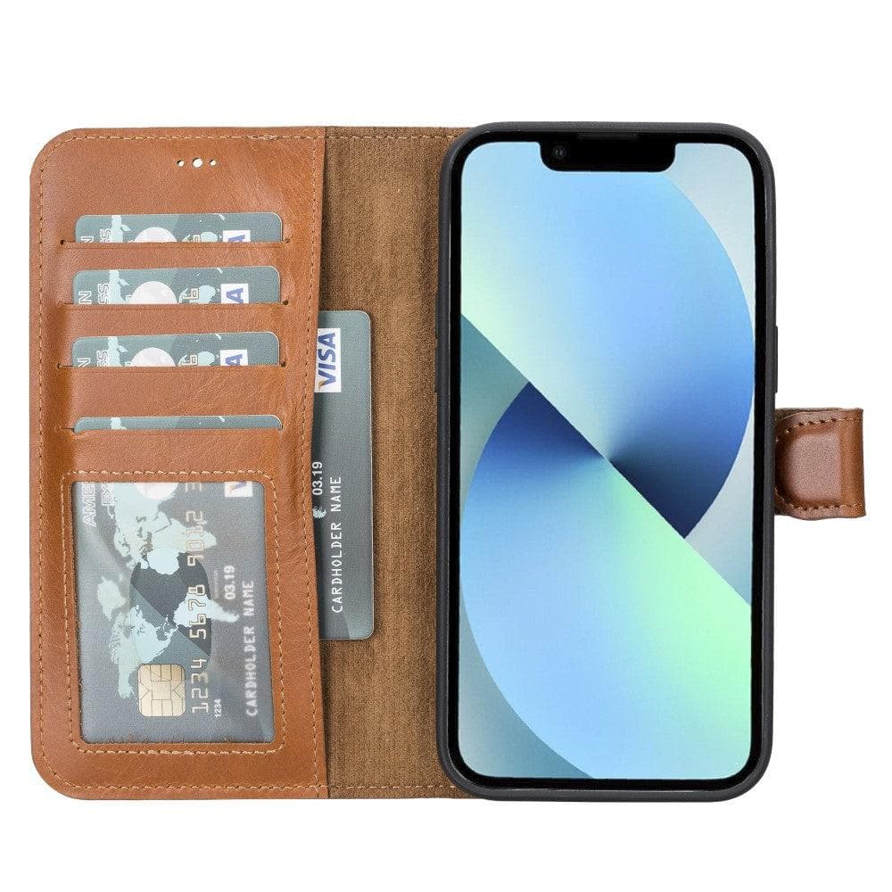 Brown leather iPhone 11 Pro Max wallet case.