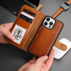 Tan TORONATA Casper leather MagSafe wallet case for iPhone 16 Pro Max.