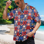 Fourth of July Pattern Mens All Over Print Hawaiian Shirt Patriotic USA Beachwear for Summer by Shell Design Boutique