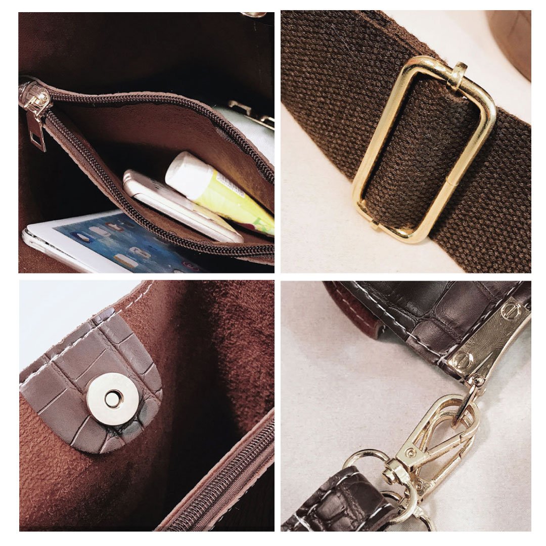 Blake Chocolate Croc Vegan Leather Shoulder Bag With Interchangeable Straps by STATESIDE NOVA