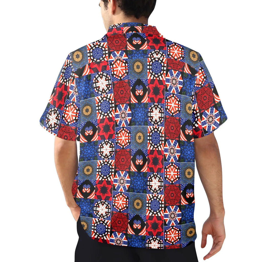 Fourth of July Pattern Mens All Over Print Hawaiian Shirt Patriotic USA Beachwear for Summer by Shell Design Boutique