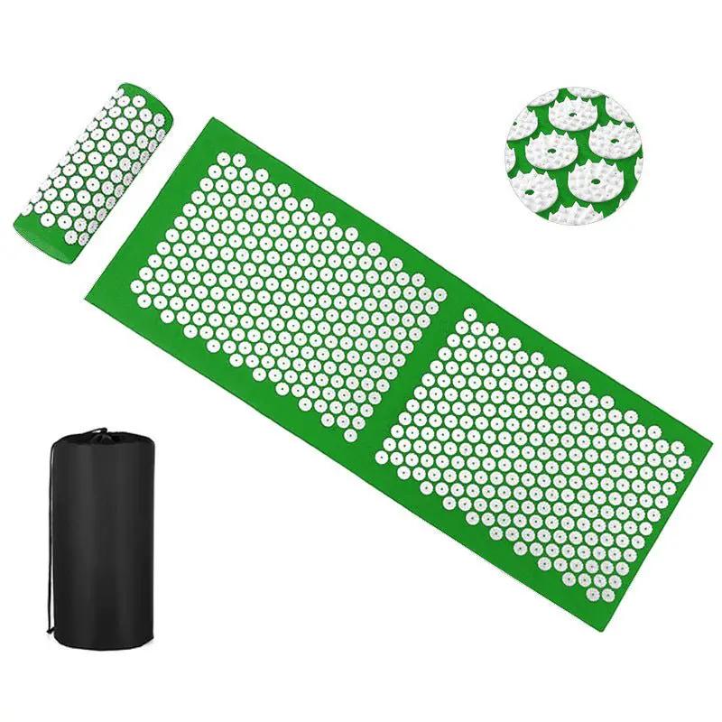 Drip Sweat Lotus Wellness Acupressure Mat with Pillow - Cavitation Machines, green mat with white nodules, 3-piece set