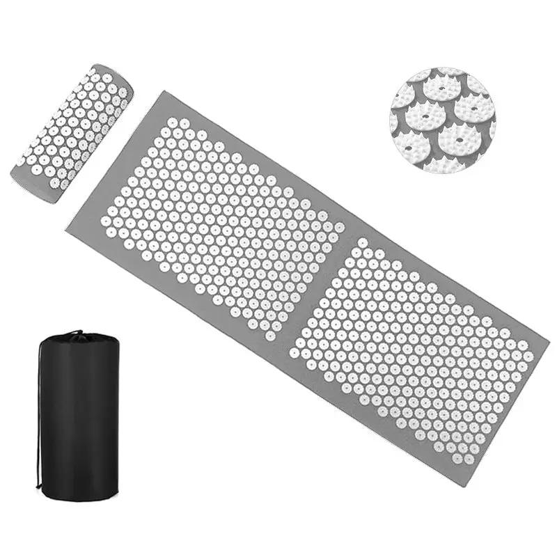 3-piece Drip Sweat Lotus Wellness acupressure mat with pillow set, grey with white nodules; includes carrying bag