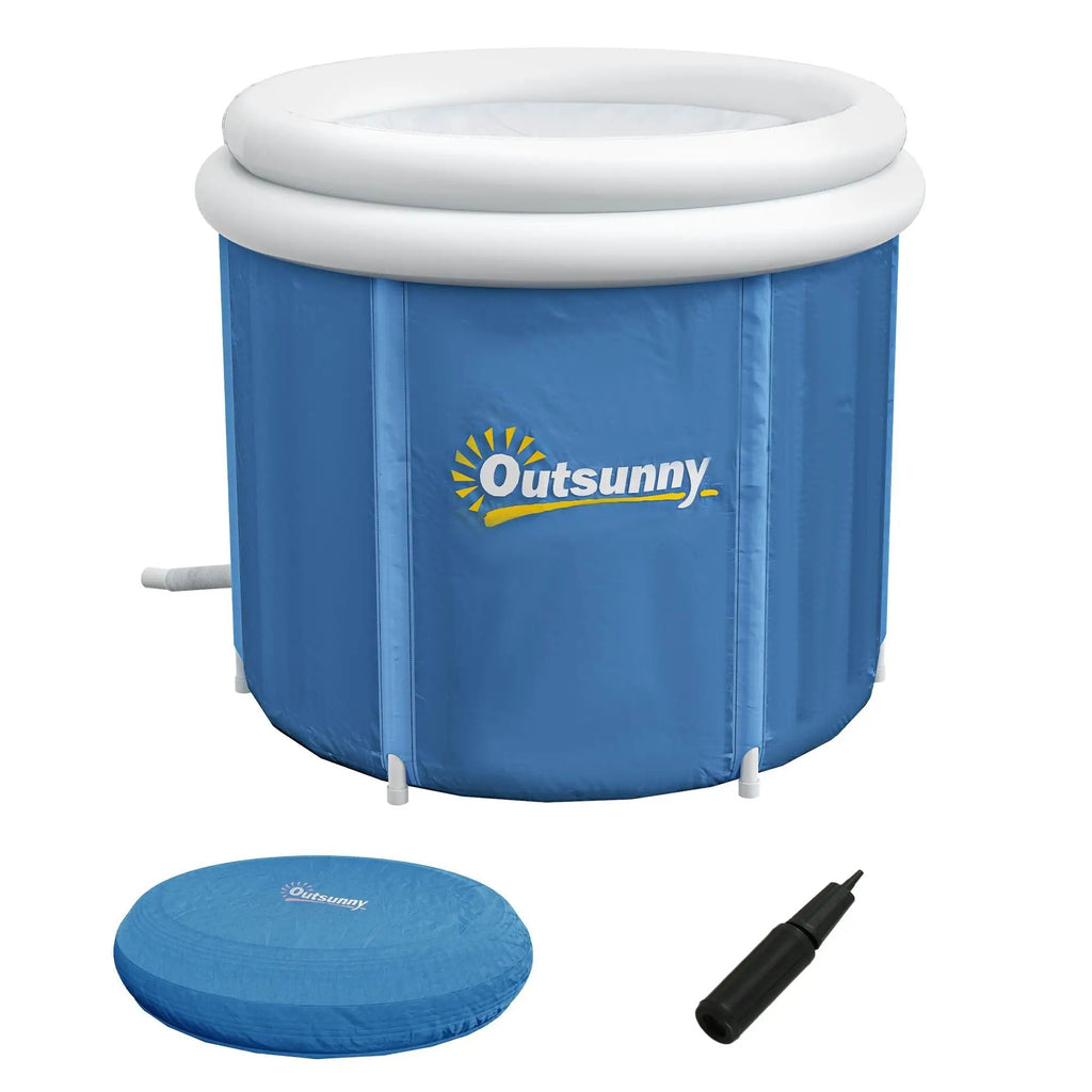 Outsunny blue cold plunge tub with thermo lid, portable ice bath