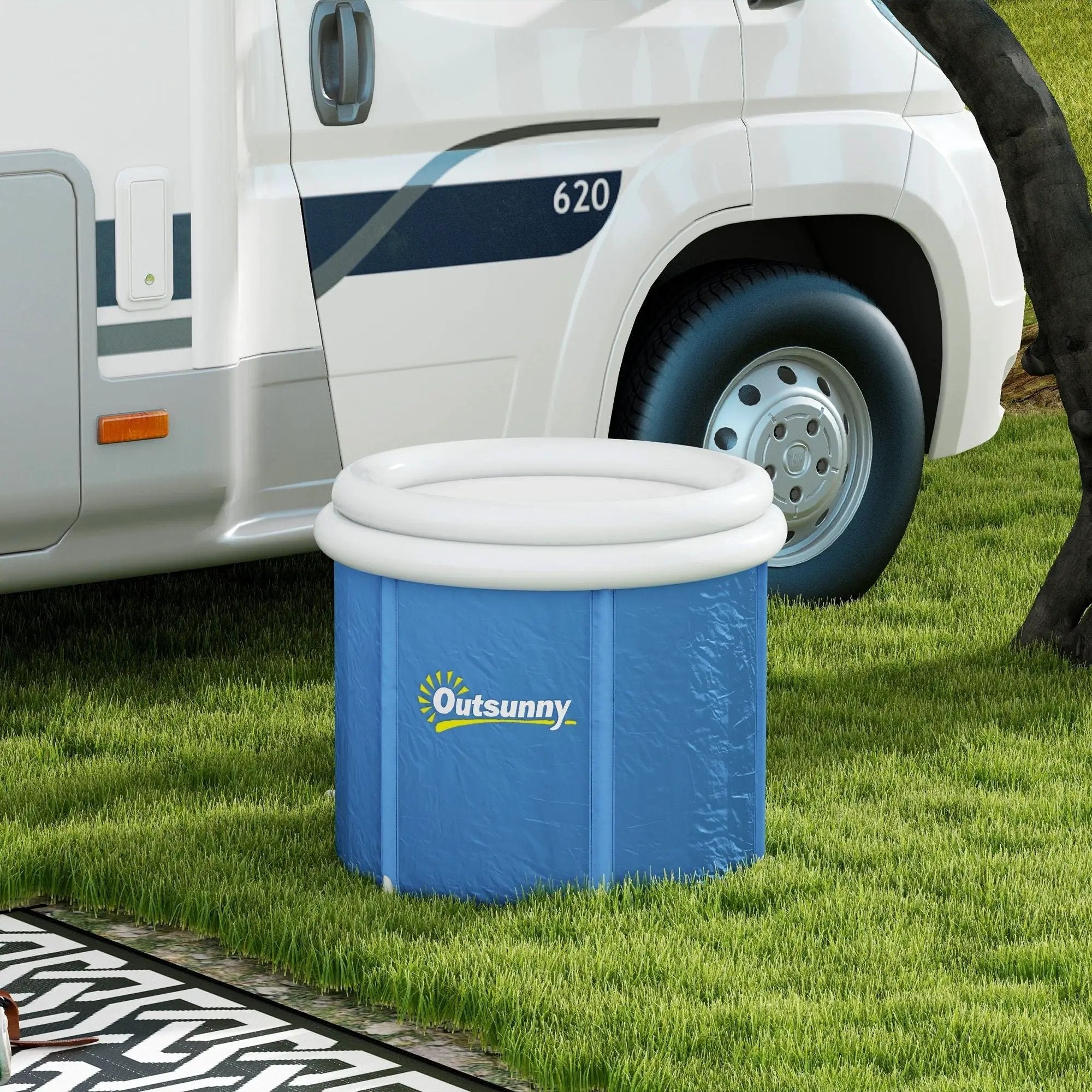 Cold plunge tub, portable dark blue ice bath with thermo lid by Outsunny