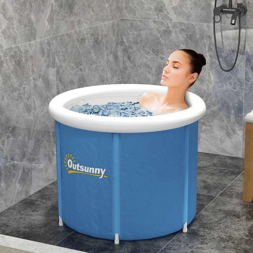 Cold plunge tub, portable ice bath with thermo lid in dark blue, Outsunny, for athletic recovery.