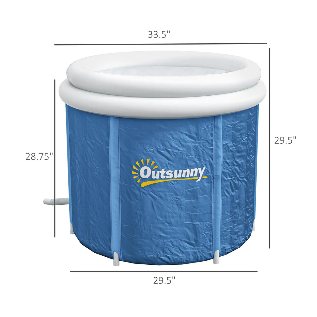 Cold plunge tub with thermo lid, portable ice bath in dark blue; Outsunny logo visible.