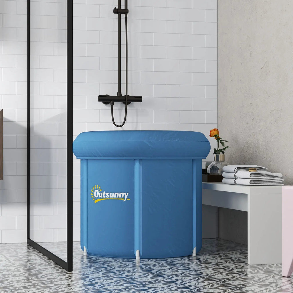 Outsunny blue portable cold plunge tub with thermo lid for ice bath therapy and athlete recovery