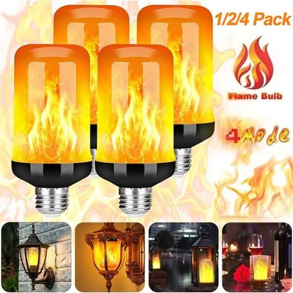 E27 LED Flame Effect Light Bulb, 4-pack by DailySale for indoor lighting, orange flame design.