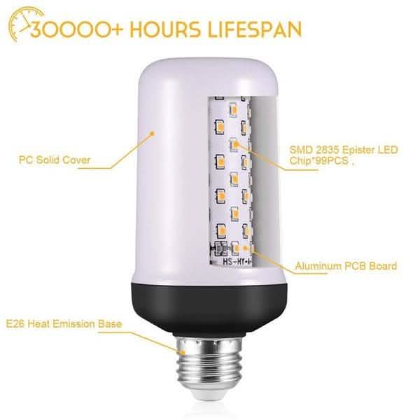 E27 LED Flame Effect Light Bulb by DailySale; indoor lighting, white housing with visible LED chip array.