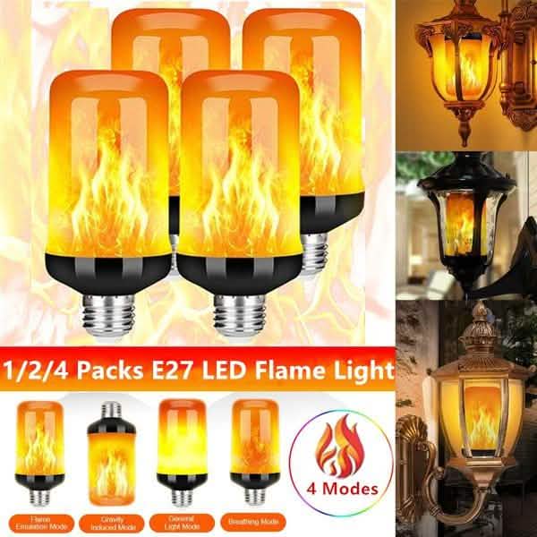 E27 LED flame effect light bulbs, 4-pack, orange flickering glow for indoor lighting