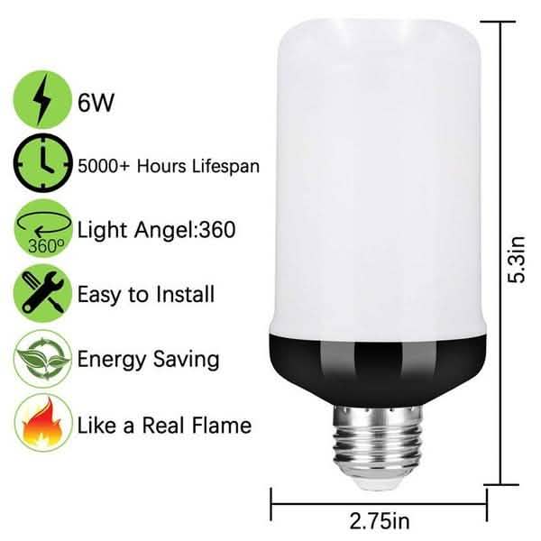DailySale E27 LED Flame Effect Light Bulb for indoor lighting, 6W, 360° beam, 5000+ hrs lifespan