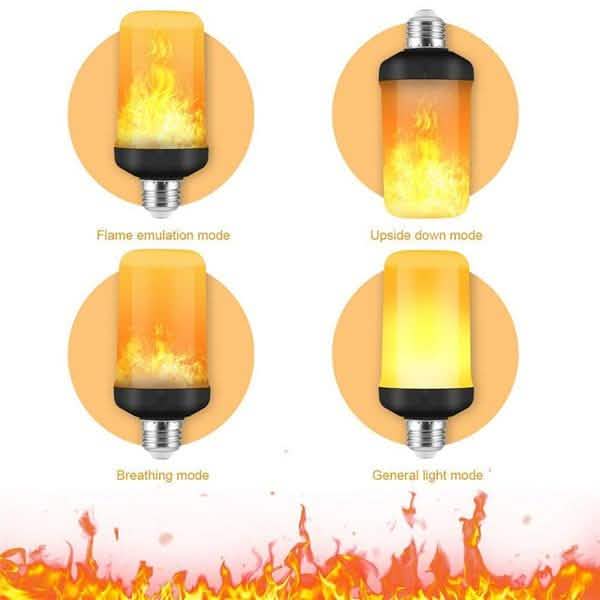 DailySale E27 LED Flame Effect Light Bulb for indoor lighting; four flame modes shown