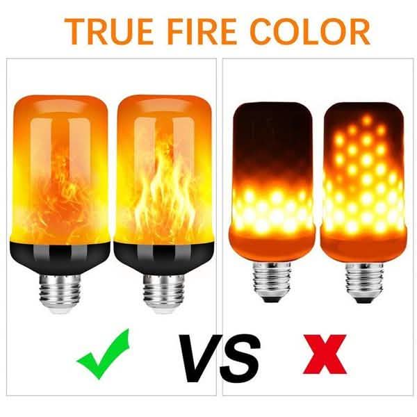 E27 LED Flame Effect Light Bulb by DailySale, indoor lighting; true fire color, four bulbs shown.