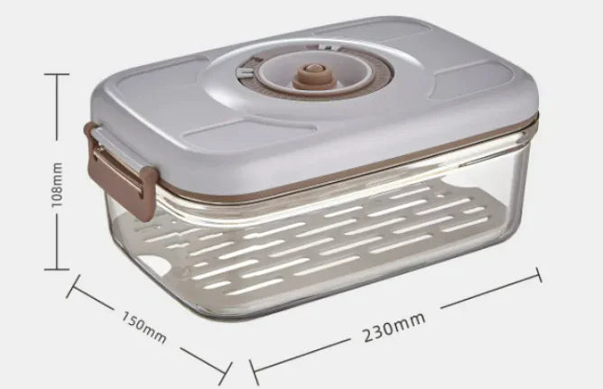 Food Vacuum Storage Box by Anti Spier, clear glass container with white lid and vacuum valve (230×150×108 mm)