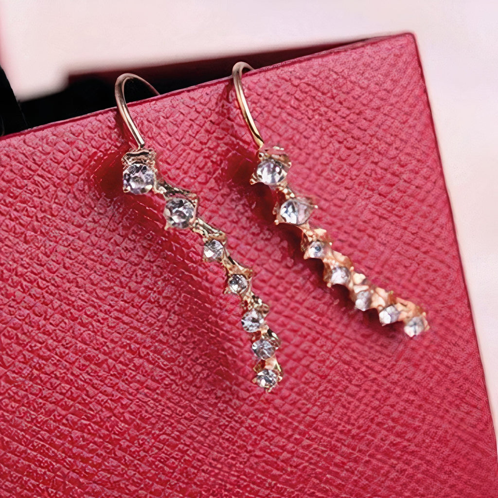 Eloisa Seven Diamond Drop Earrings In Stainless Steel With Rhinestones by STATESIDE NOVA