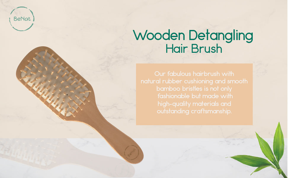 Bamboo Detangling Hair Brush With Natural Rubber Cushion 9 Inch by STATESIDE NOVA