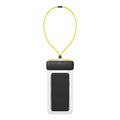 Floating waterproof phone pouch with yellow lanyard by Baseus for swimming; clear 7.2-inch phone sleeve