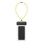 Floating waterproof phone pouch with yellow lanyard by Baseus for swimming; clear 7.2-inch phone sleeve