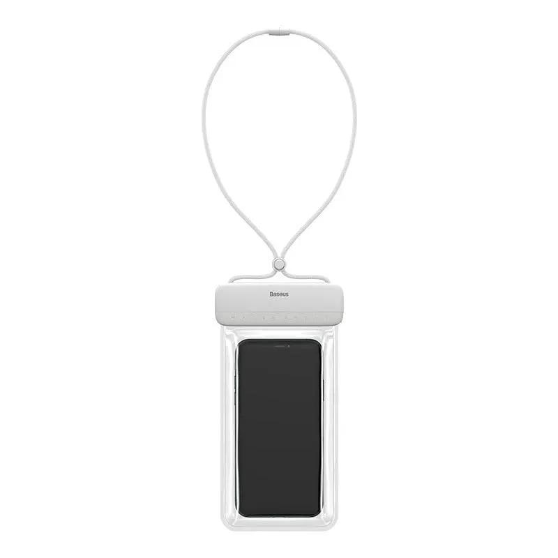 Floating waterproof phone pouch with lanyard by Baseus, white, fits 7.2-inch phones
