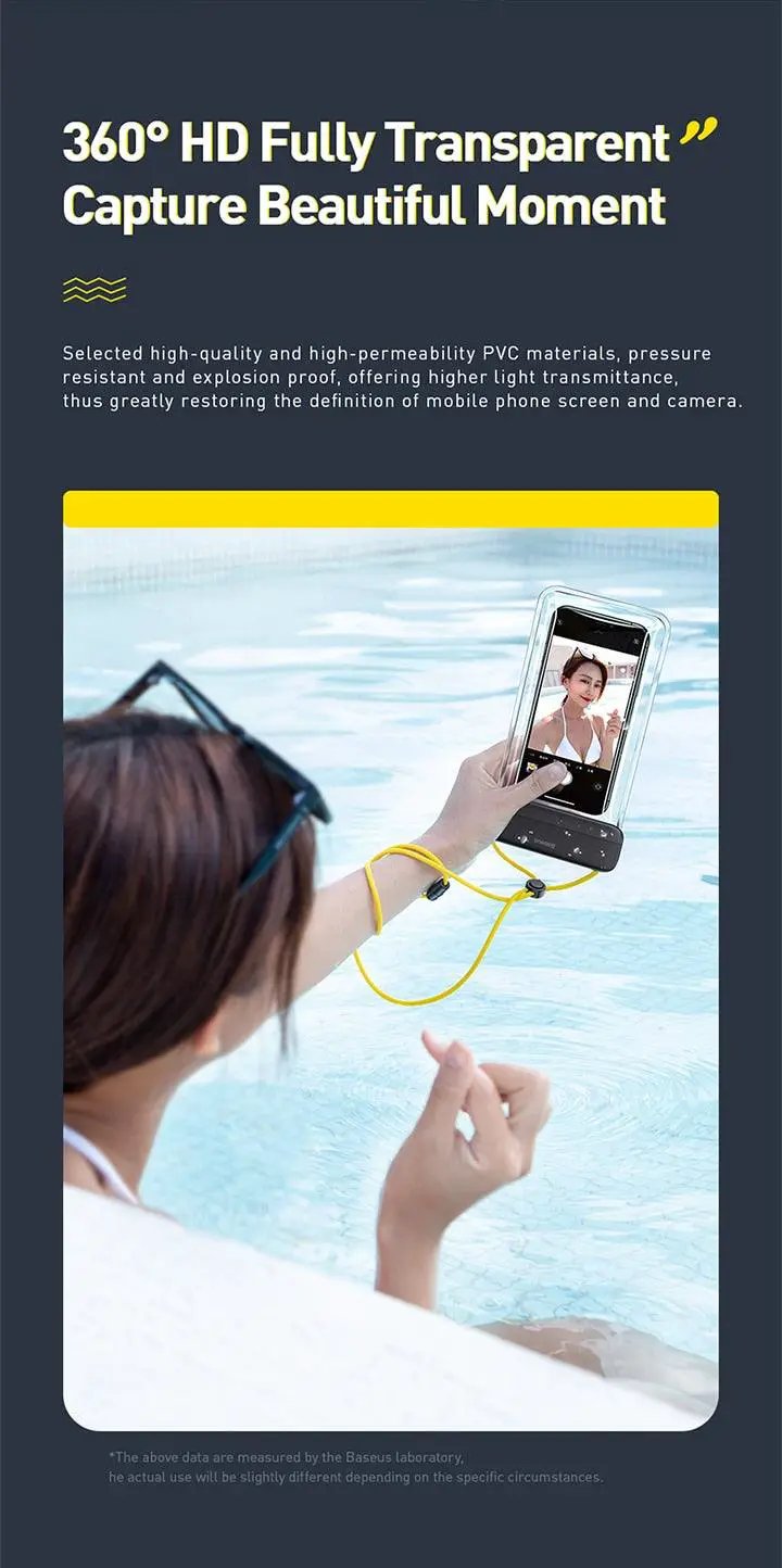 Stevvex 7.2-inch floating waterproof phone pouch with yellow lanyard for swimming