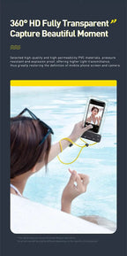 Stevvex 7.2-inch floating waterproof phone pouch with yellow lanyard for swimming