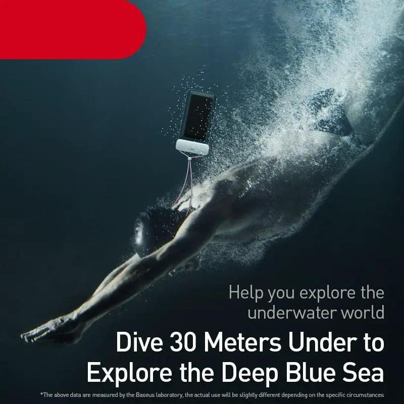 Floating waterproof phone pouch by Stevvex for swimming with pink lanyard and phone underwater.