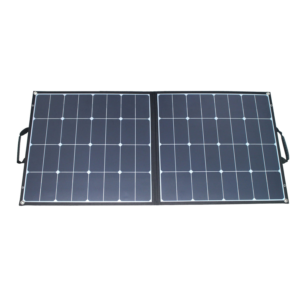 ACOPOWER foldable solar panel folded into its carrying case.