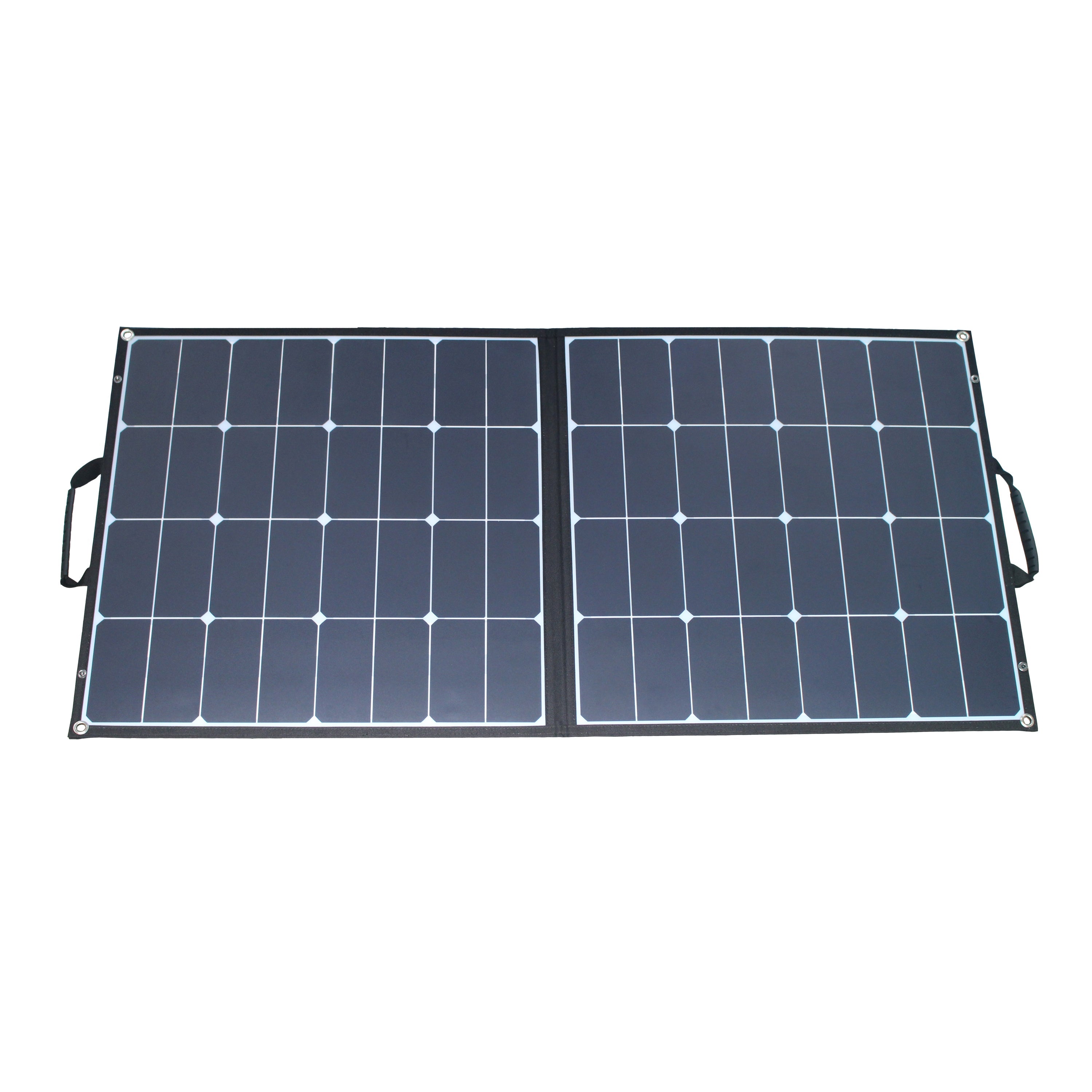 ACOPOWER foldable solar panel folded into its carrying case.