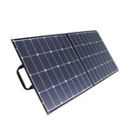 ACOPOWER 100W monocrystalline foldable solar panel unfolded with kickstands.