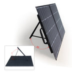 Close-up of the ACOPOWER 100W solar panel handle and kickstand.