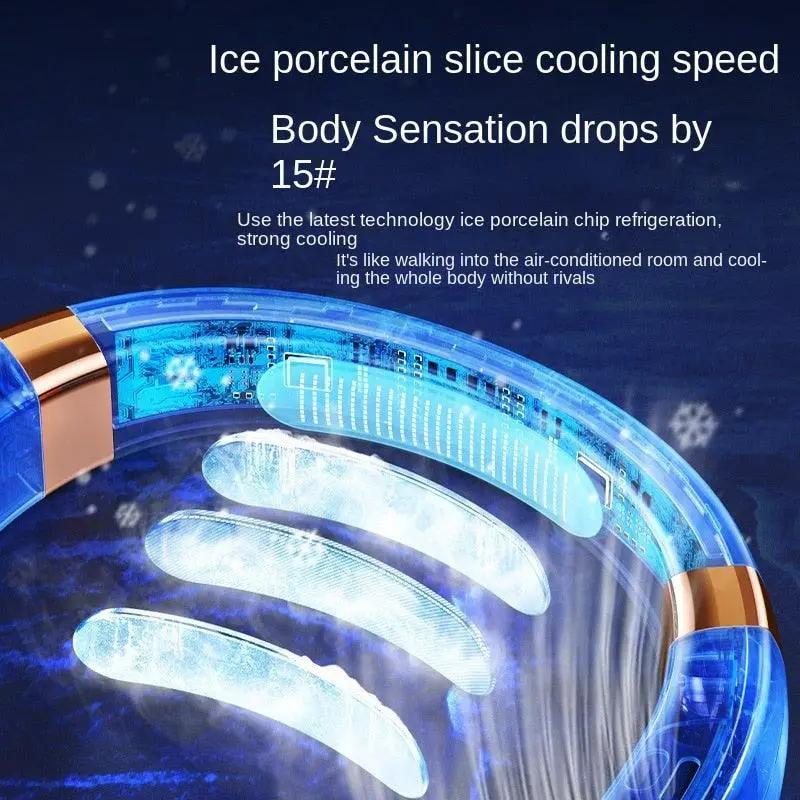 Stevvex hanging neck bladeless fan, blue with light, USB Type-C rechargeable, 5 speeds, hands-free wearable