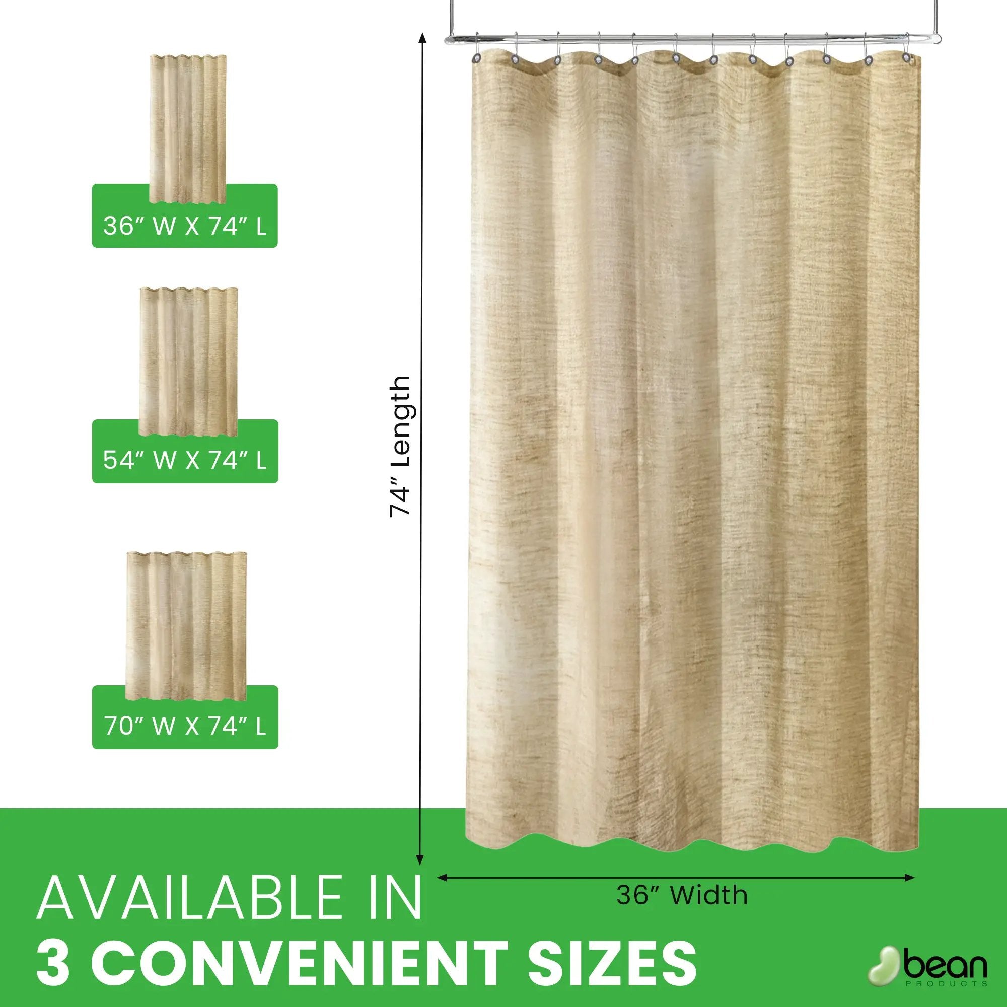 Organic Hemp Shower Curtain for Natural Plastic Free Bath Tub and Stall Sizes Made in USA by Bean Products