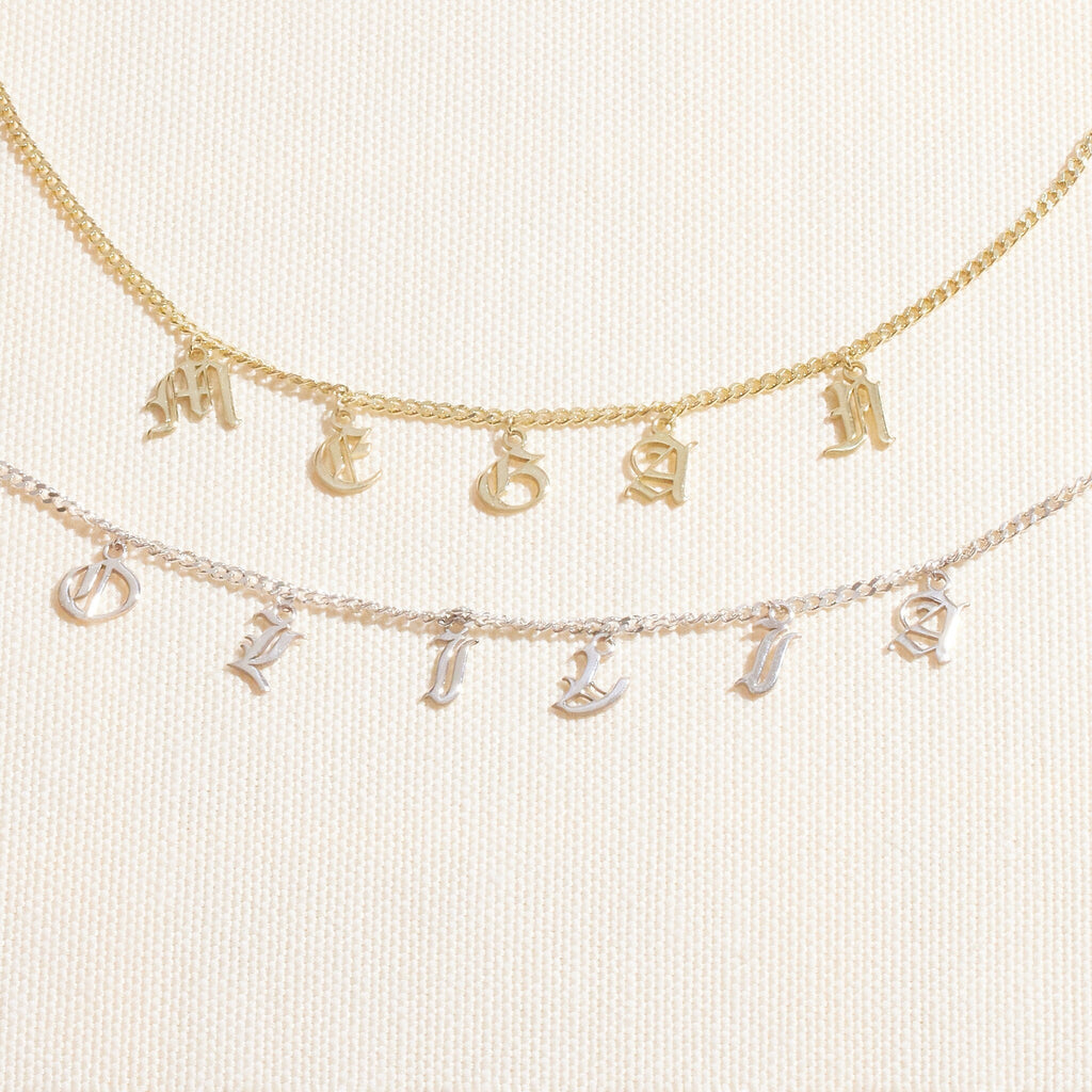Personalized Name Necklace in Gothic Design Style