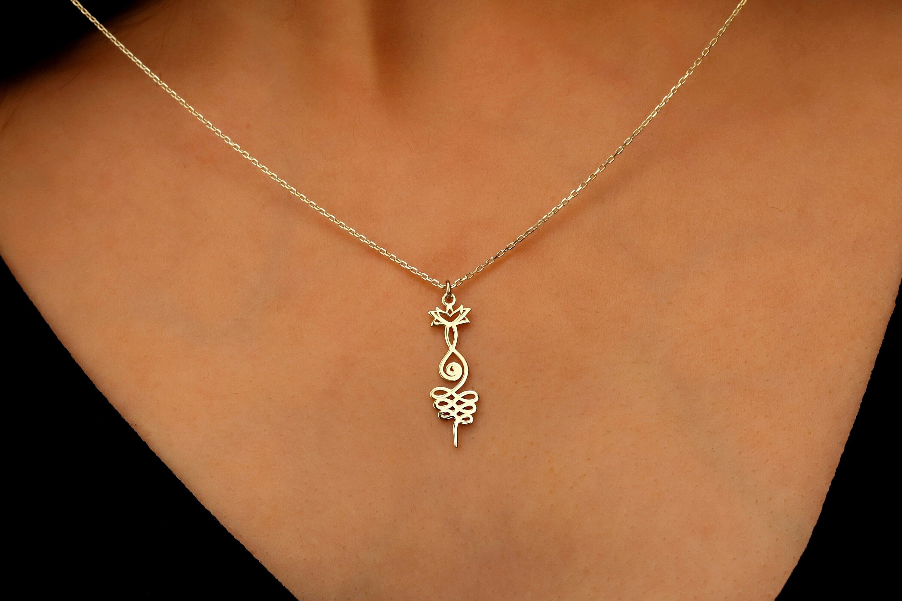 Lotus Unalome Necklace - Sterling Silver Yoga Symbol of Enlightenment