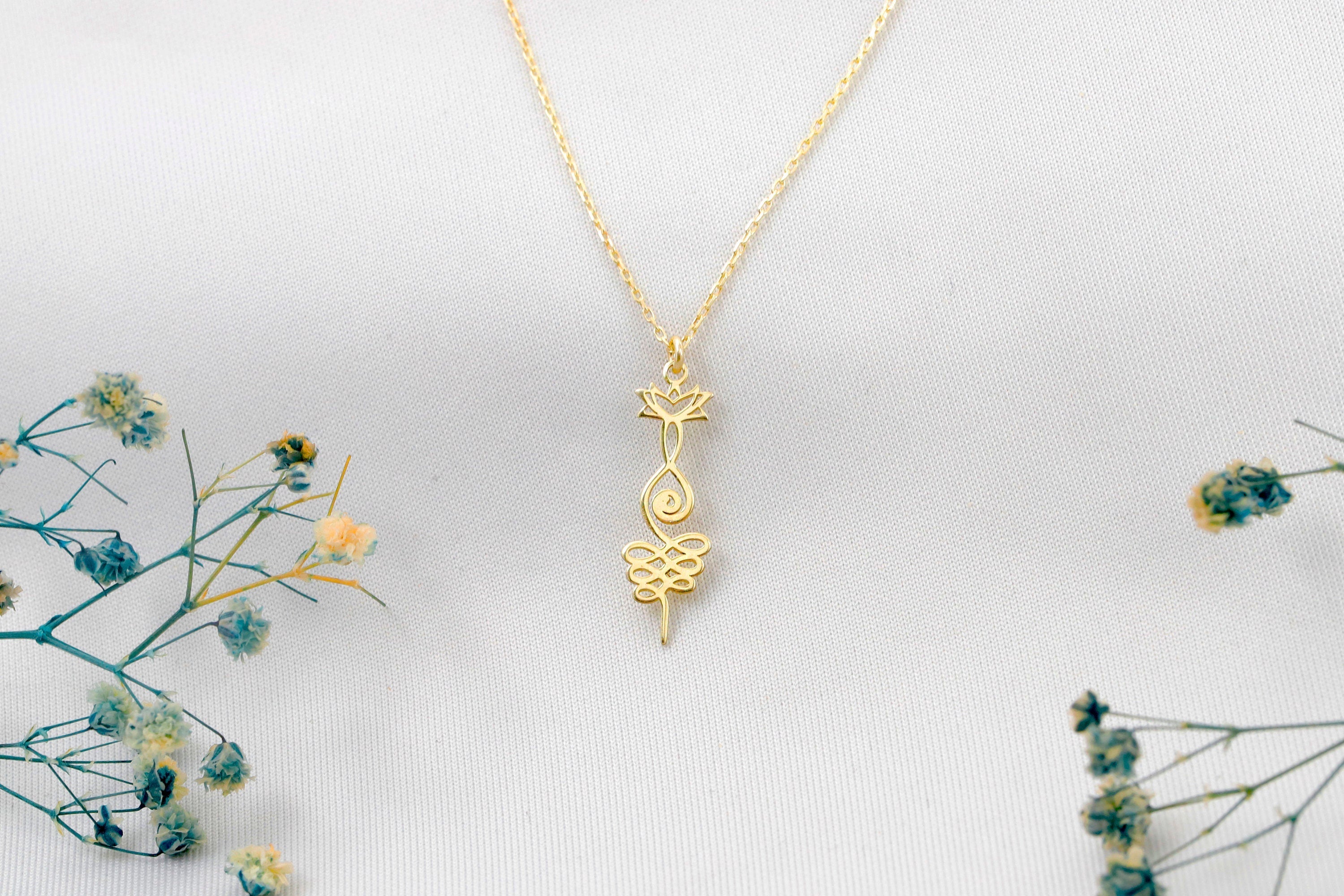 Lotus Unalome Necklace - Sterling Silver Yoga Symbol of Enlightenment