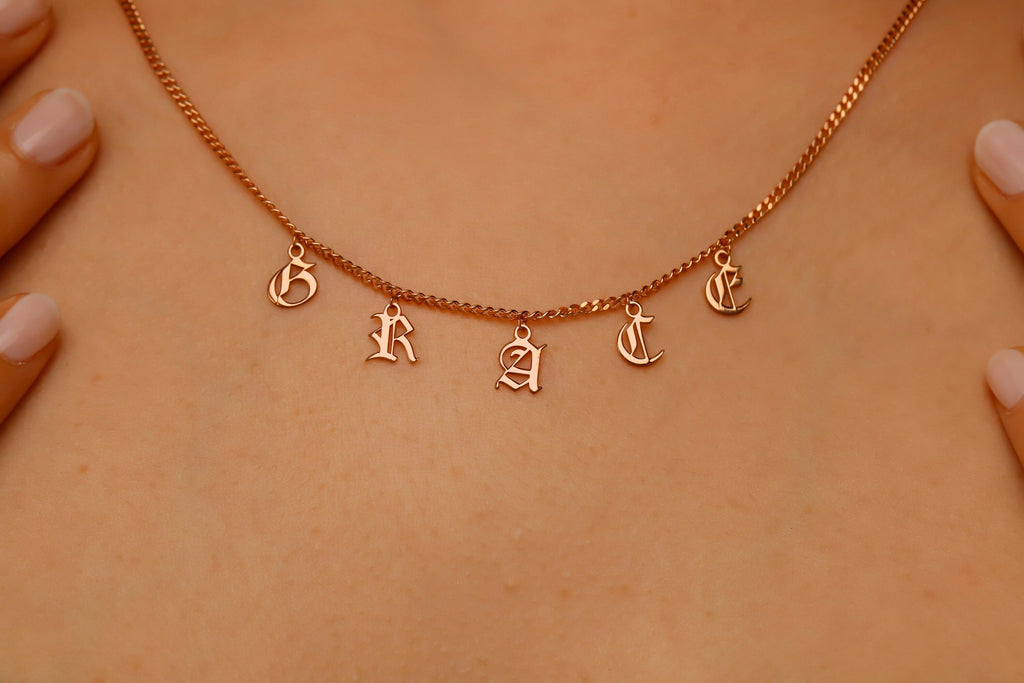 Personalized Name Necklace in Gothic Design Style
